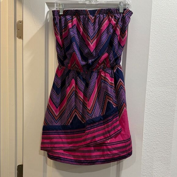 Pink and Blue Chevron Strapless Dress - Picture 1 of 3